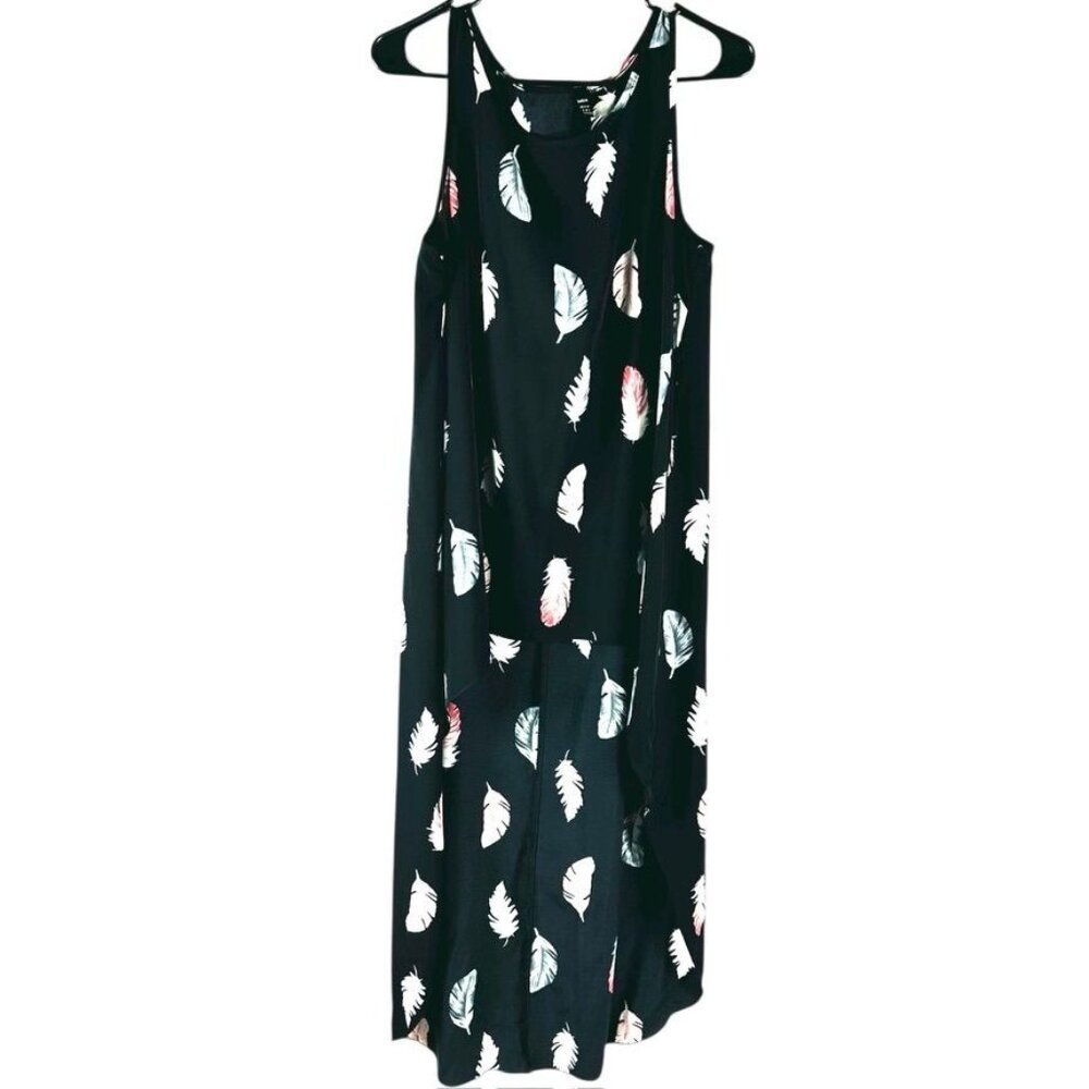 Shein Black Feather Print Sleeveless Maxi Dress Size M